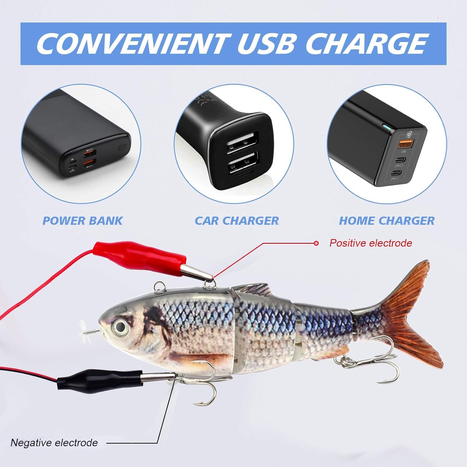 LED light visible on USB-rechargeable Robotic Swimming Lure