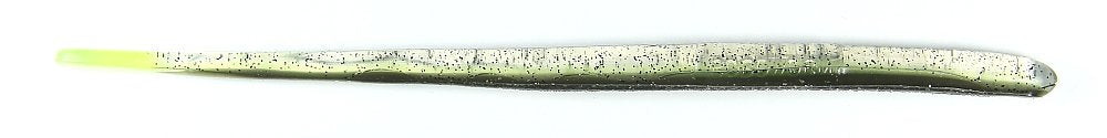 Roboworm Straight Tail Worm in salt pepper chartreuse demonstrates color pours and salt release for bite timing.
