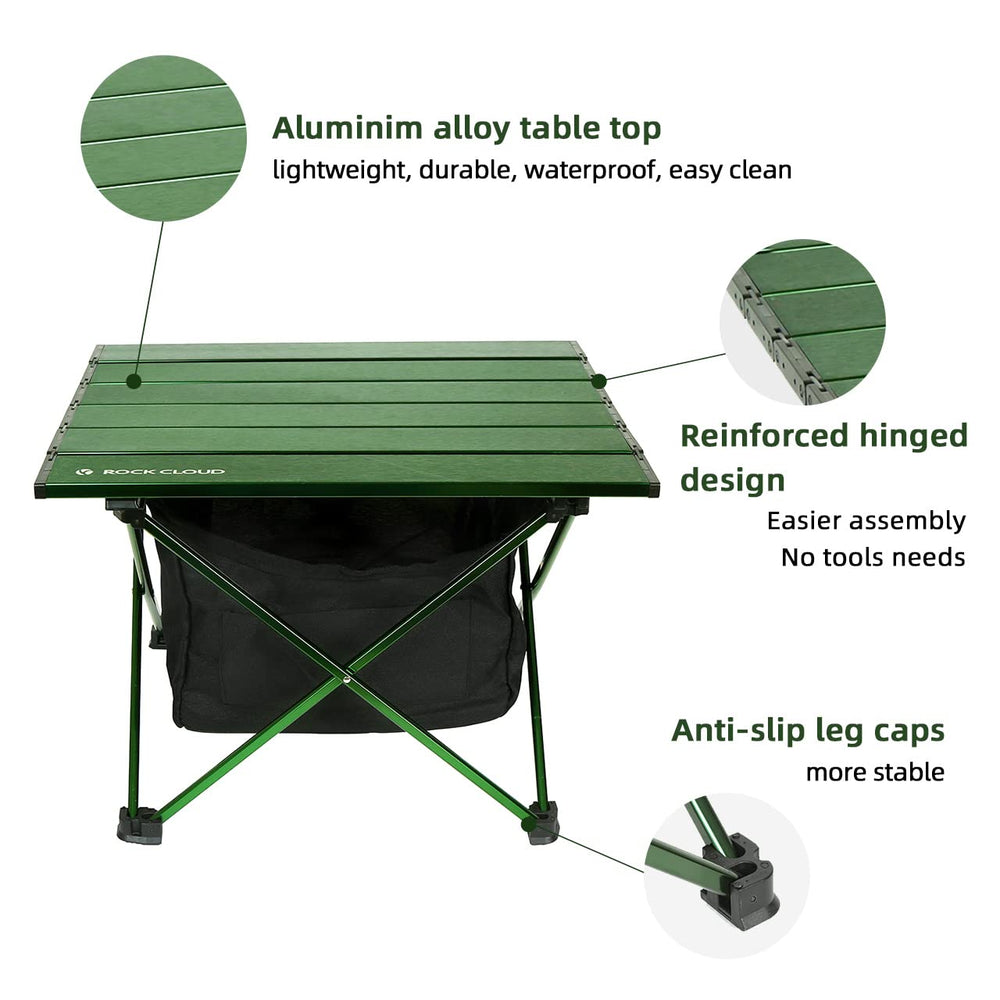 Rock Cloud aluminum camp table with anti-slip legs on uneven ground