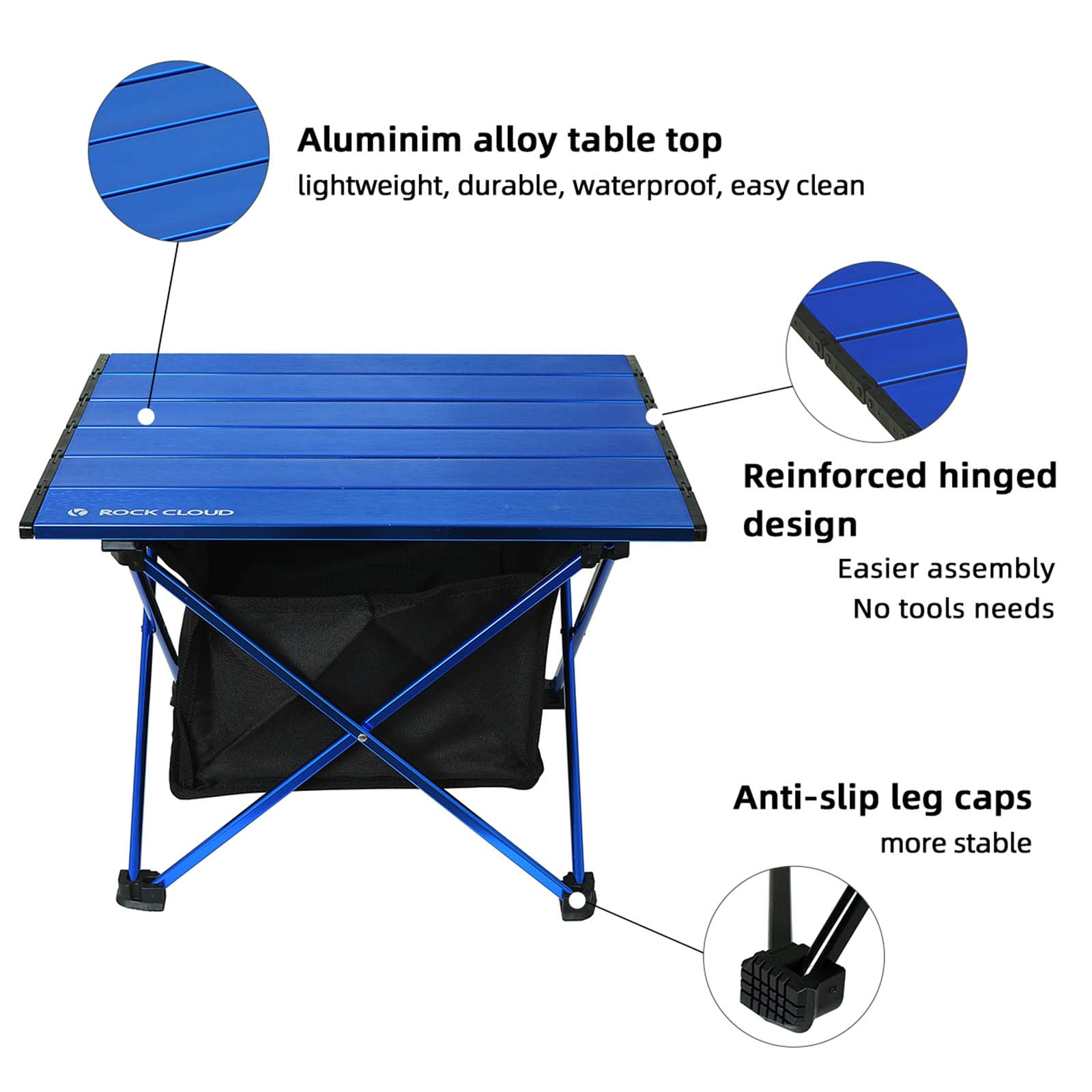 Rock Cloud camping table with storage bag attached keeps gear organized.