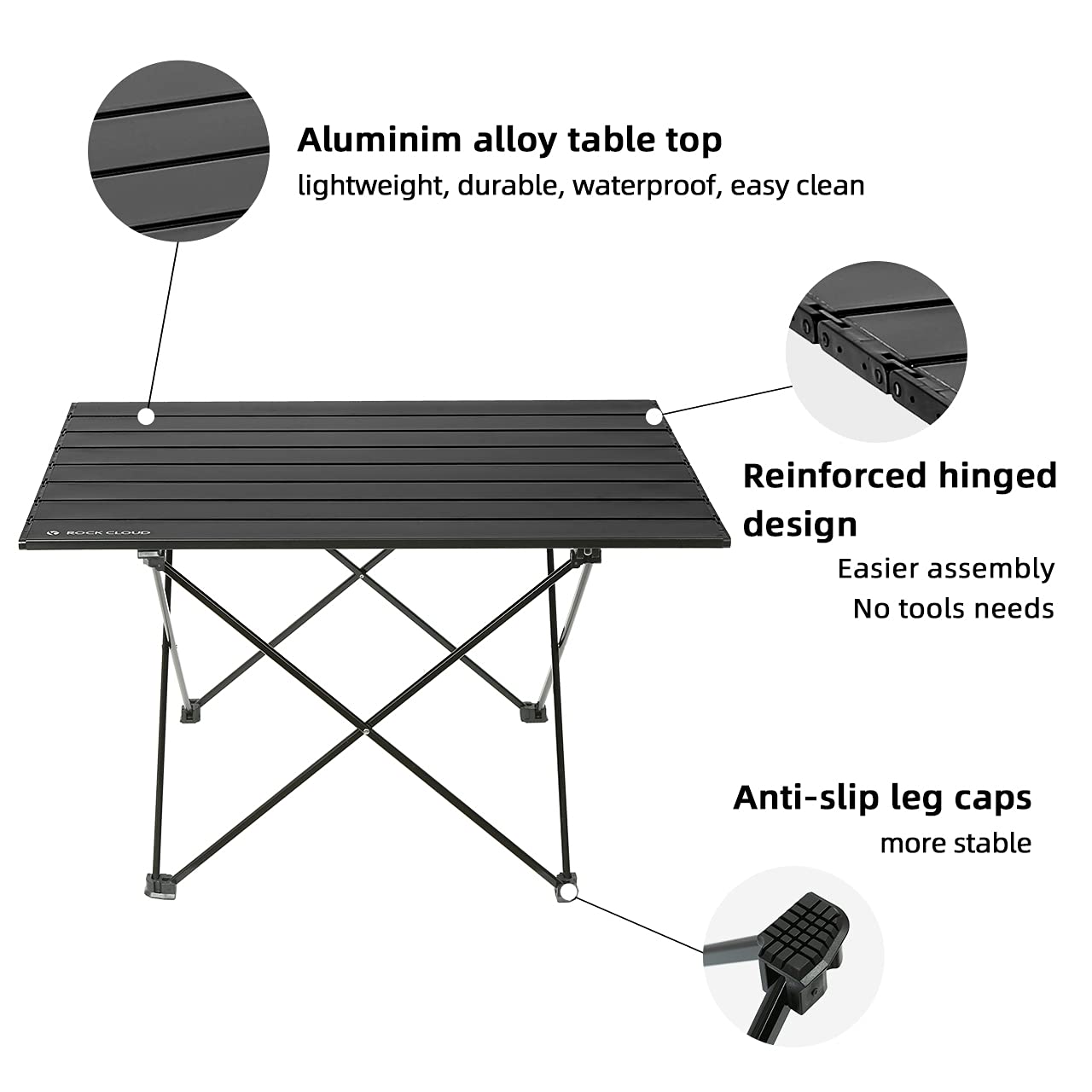 ROCK CLOUD folding table base with legs demonstrates stable campsite support.