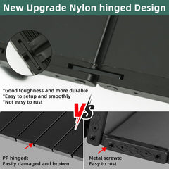 ROCK CLOUD nylon-hinged table top emphasizes resilience and rust-free performance.