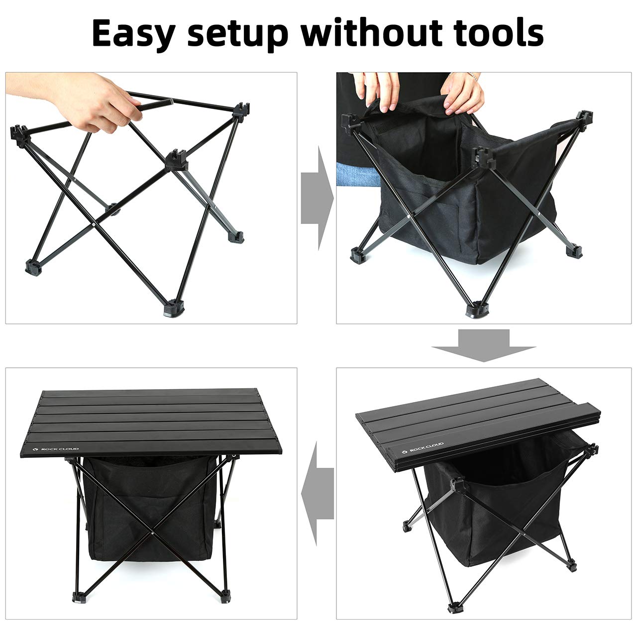 ROCK CLOUD portable camping table M aerospace-grade aluminum frame is lightweight and rugged