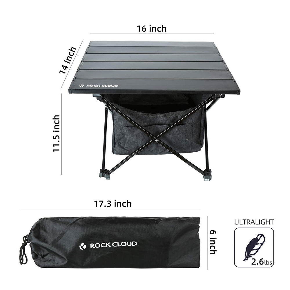 ROCK CLOUD storage bag 600D polyester attached to table for convenient gear organization.