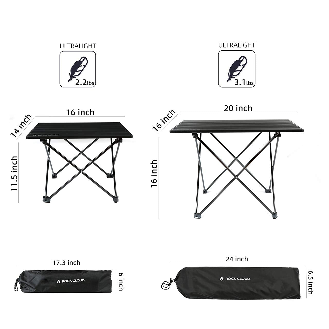 Rock Cloud ultralight aluminum table unfolded to 22x16x16 inches for outdoors