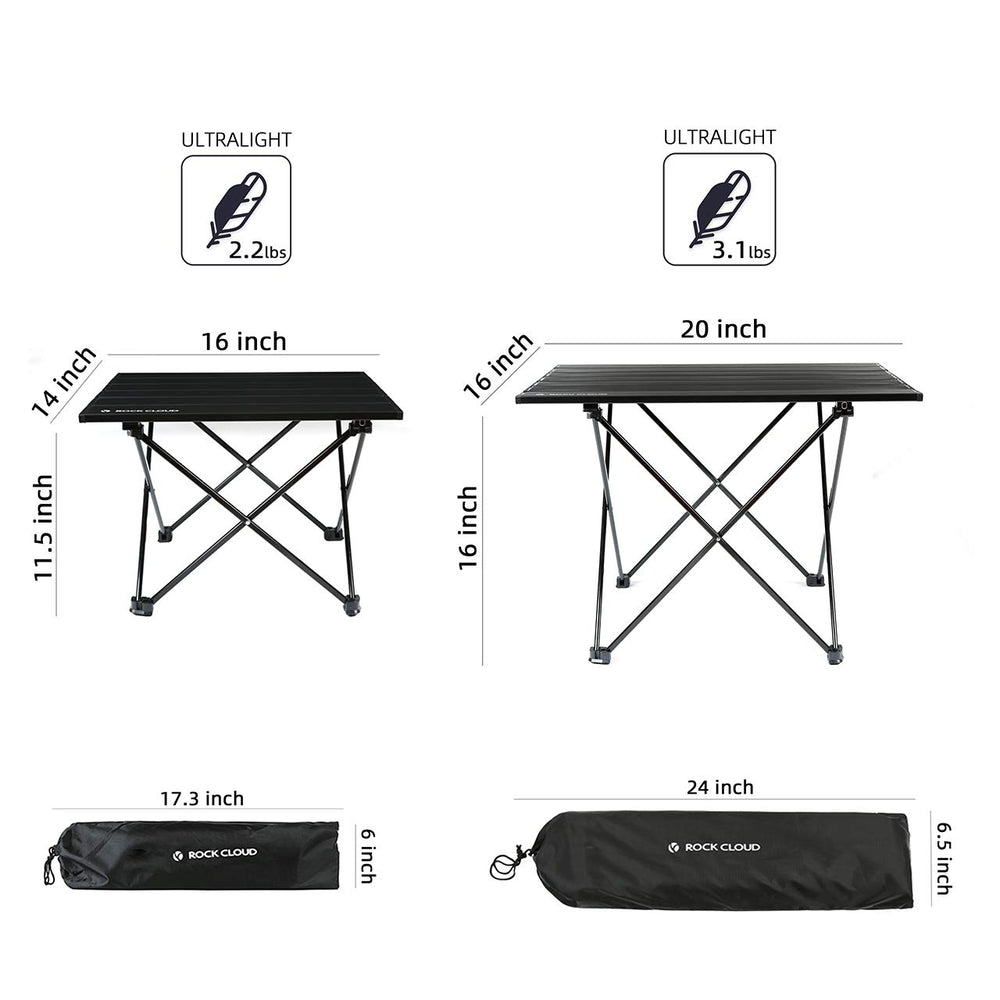 Rock Cloud ultralight aluminum table unfolded to 22x16x16 inches for outdoors