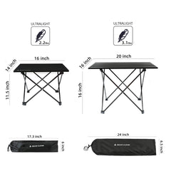 Rock Cloud ultralight aluminum table unfolded to 22x16x16 inches for outdoors
