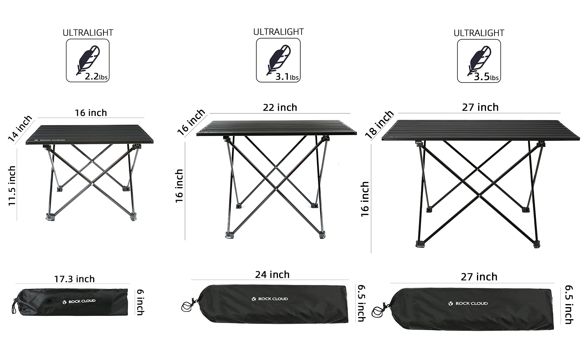 ROCK CLOUD ultralight aluminum table highlights durable frame for hiking and camping.