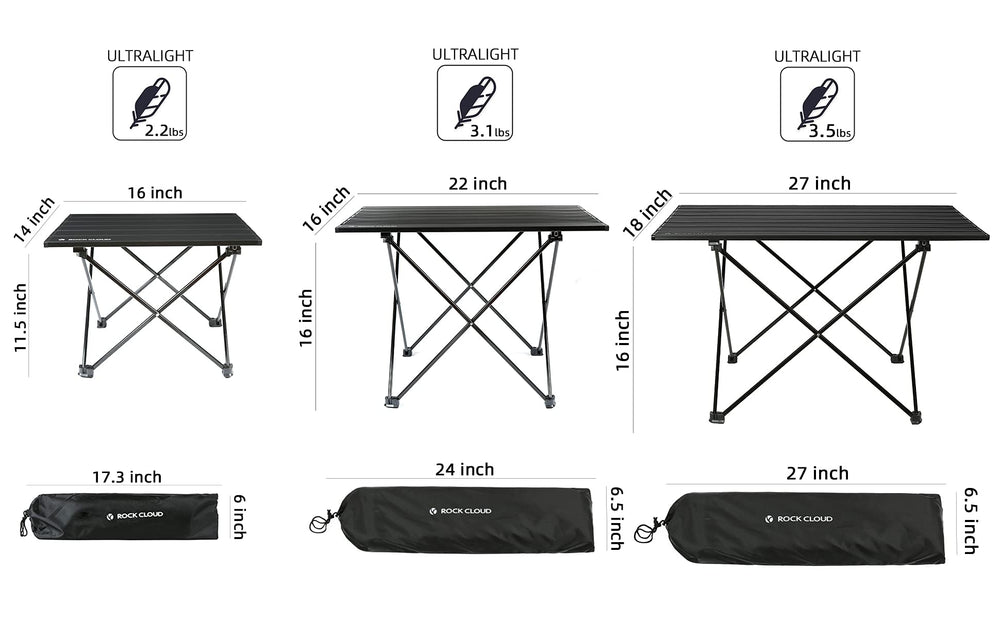 ROCK CLOUD ultralight aluminum table highlights durable frame for hiking and camping.