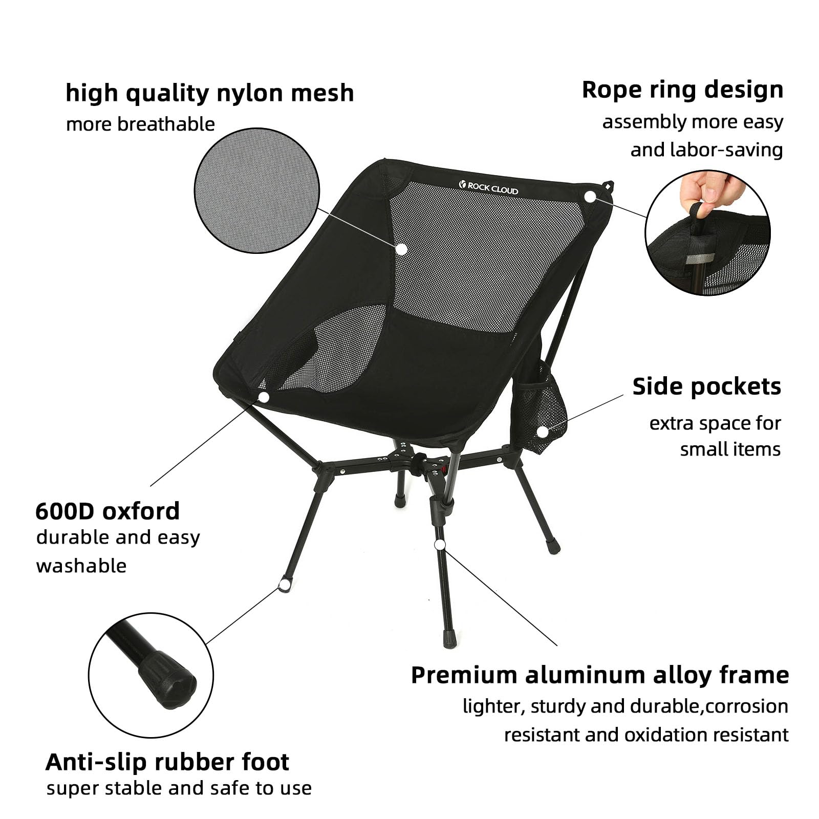 Rock Cloud ultralight camping chair with transport-friendly design for quick setup.