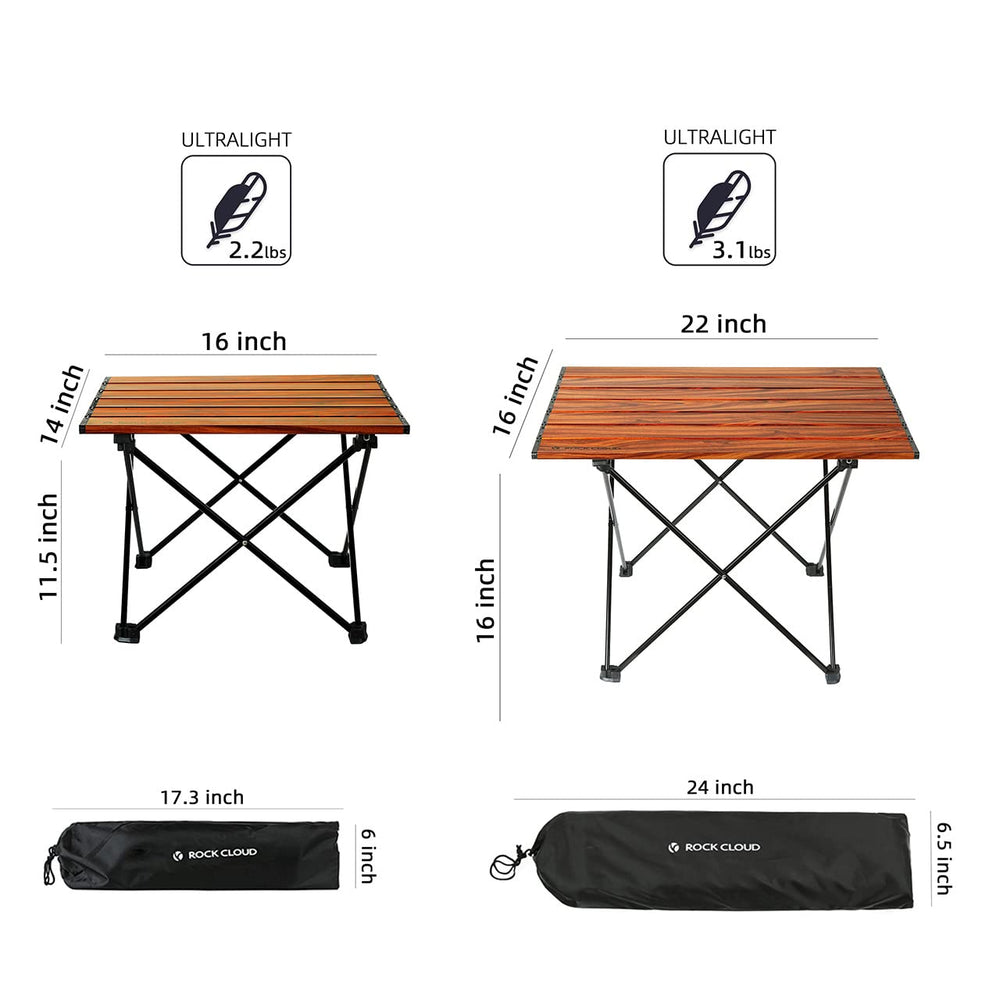 ROCK CLOUD ultralight aluminum table extended to 20x16x16 inches for outdoor use.
