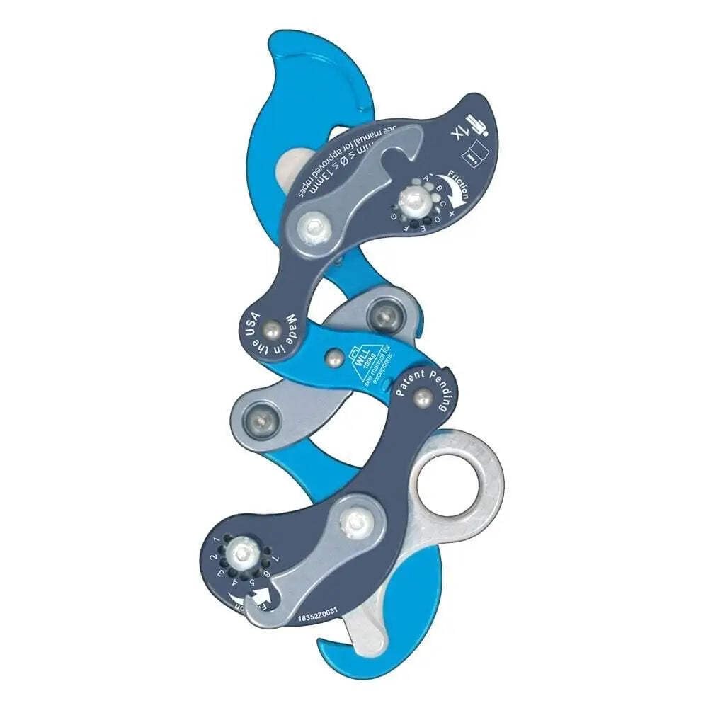 Rock Exotica Akimbo on stationary rope system supports stable ascents with controlled descents.