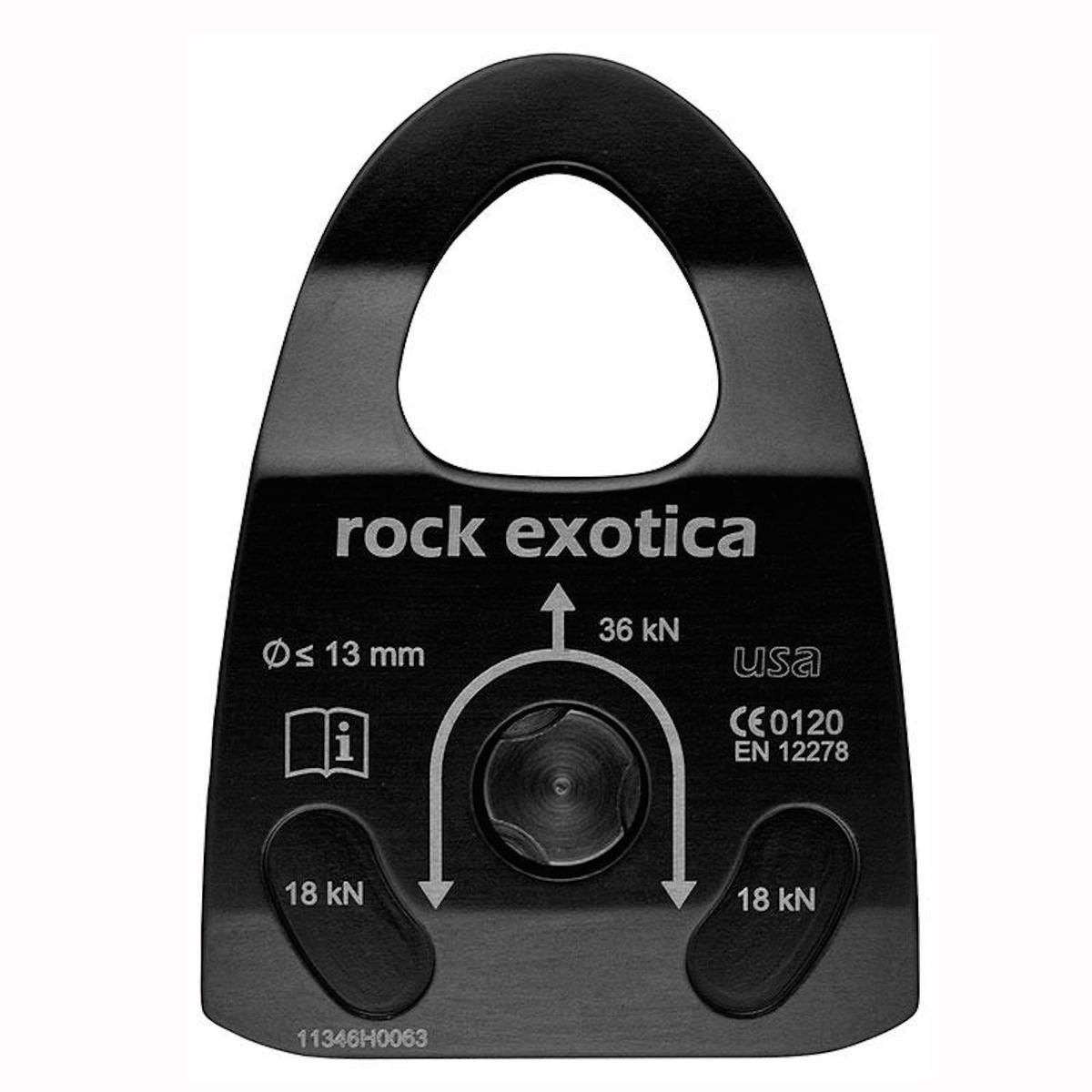 Rock Exotica P22-B machined rescue pulley in compact profile for efficient rope handling during rigging.