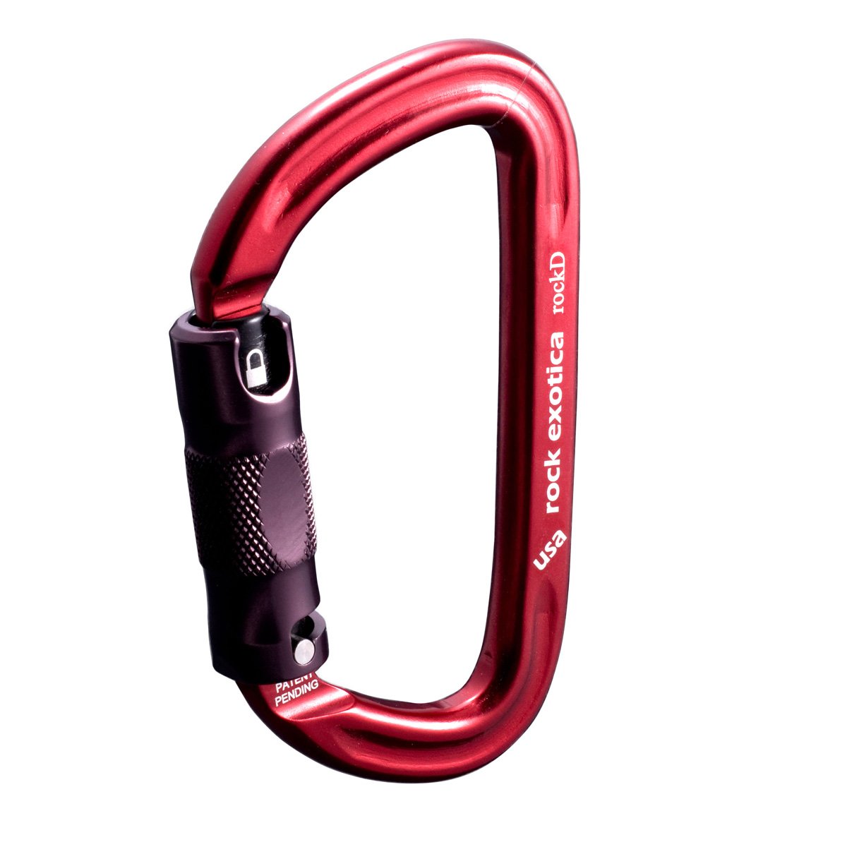 Rock Exotica rockD Auto-Lock Carabiner C2A, secure auto-lock for climbing gear.