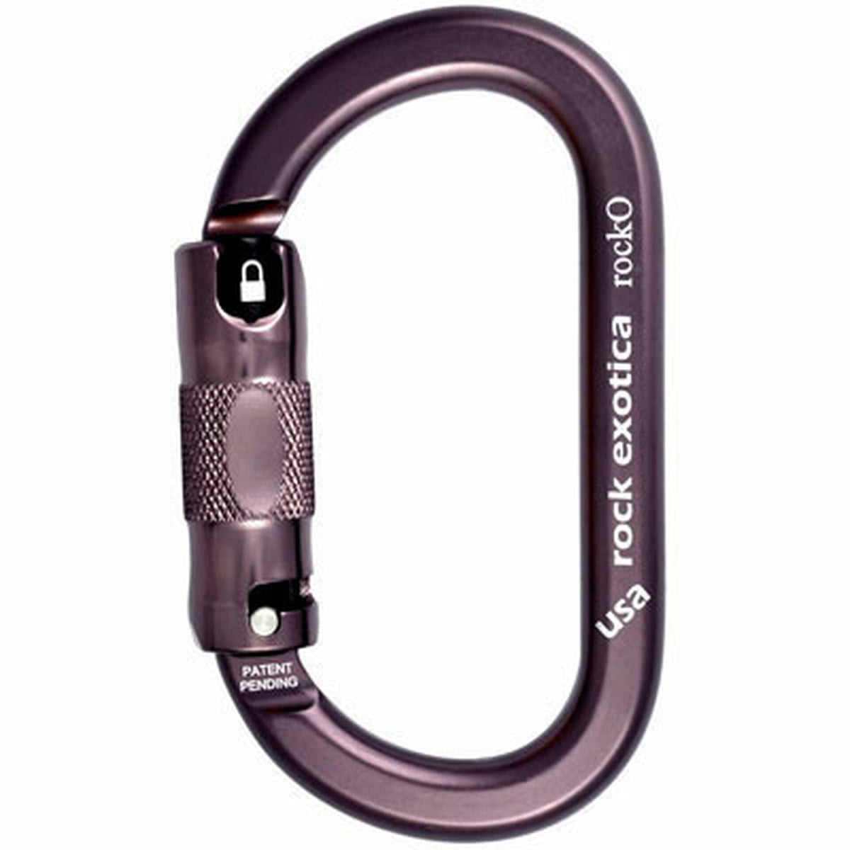 Rock Exotica Rocko Auto-Lock Black Carabiner front view for secure clipping and quick access on climbs