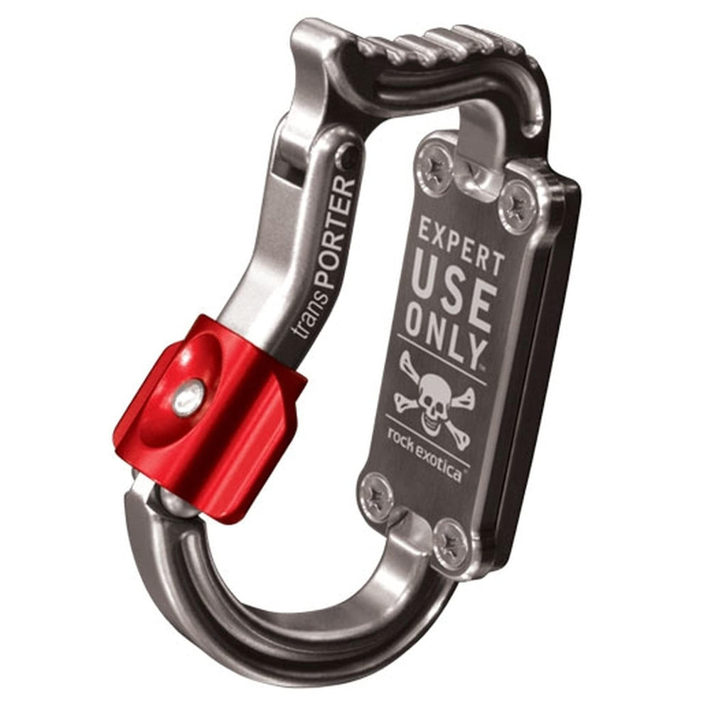 Rock Exotica TransPorter carabiner harness attachment view demonstrating stability
