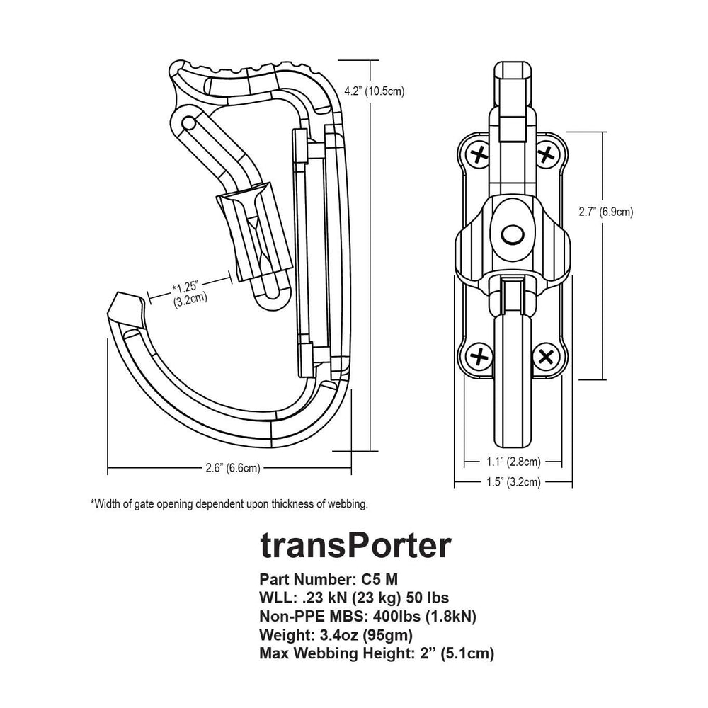 Rock Exotica TransPorter winged-gate closeup enables one-handed tool retrieval with gloves