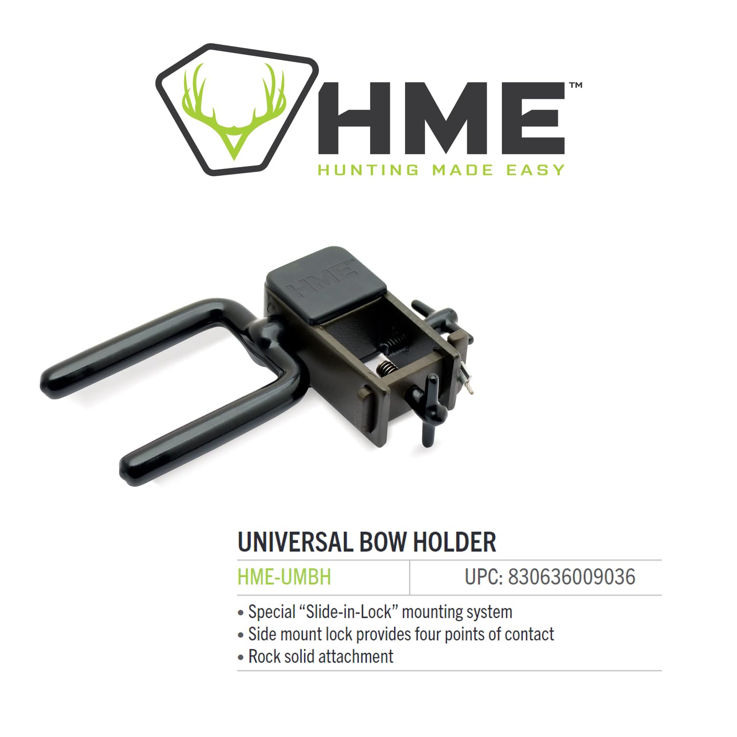 Bow securely mounted in holder demonstrating rock-solid attachment