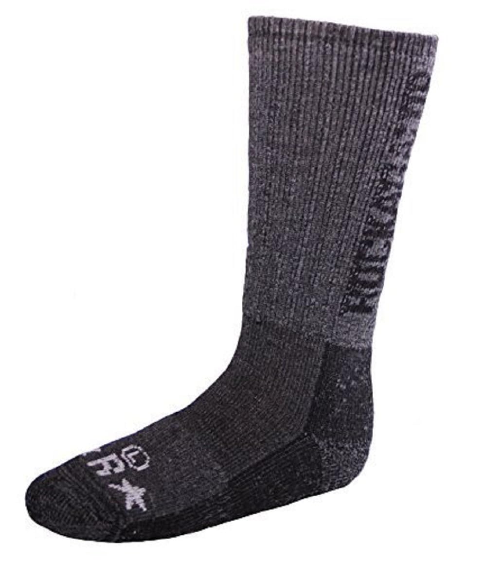 Rockagator merino hiking boot socks closeup shows plush knit and reinforced heel for durability.