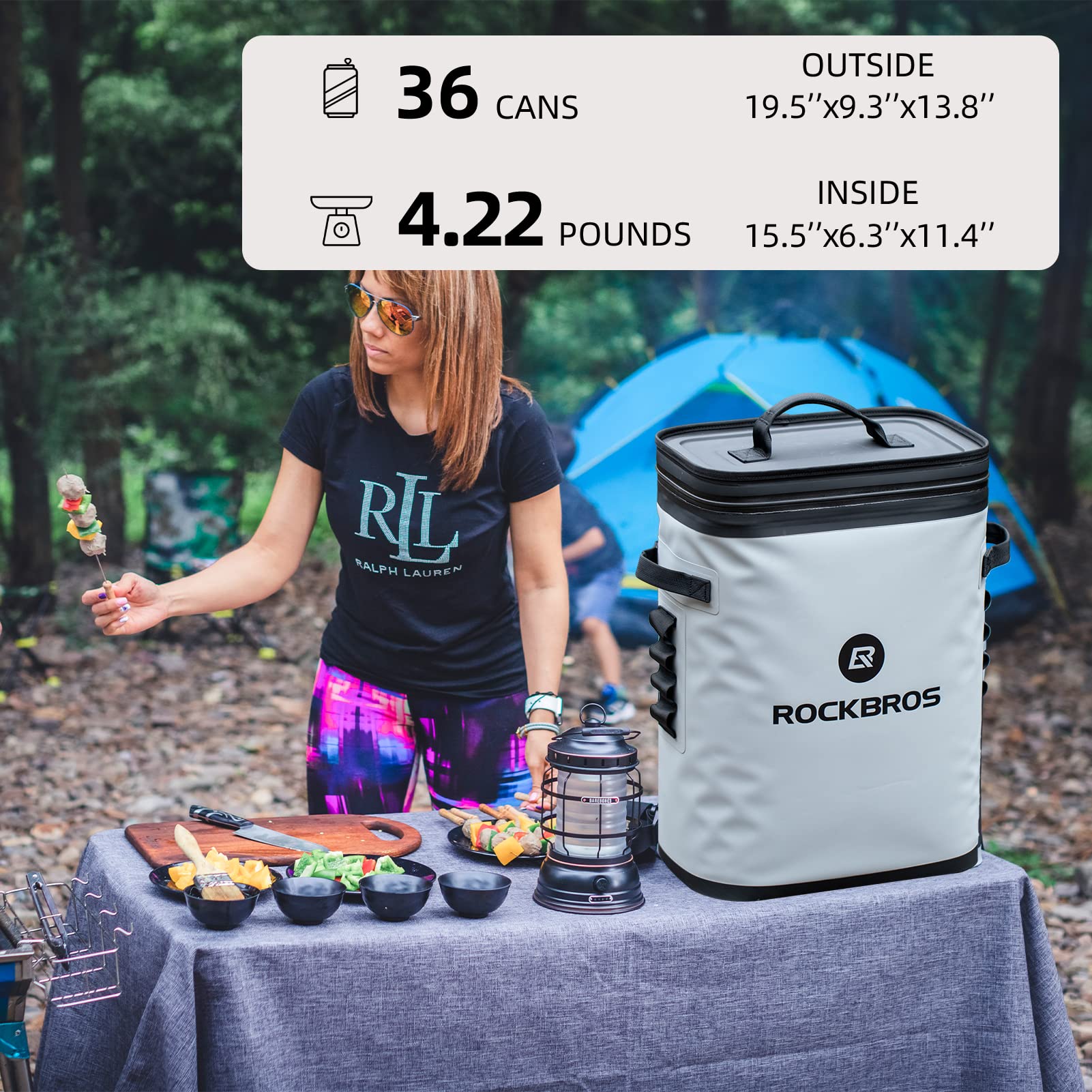 ROCKBROS Backpack cooler in camping setup shows versatile outdoor usage.