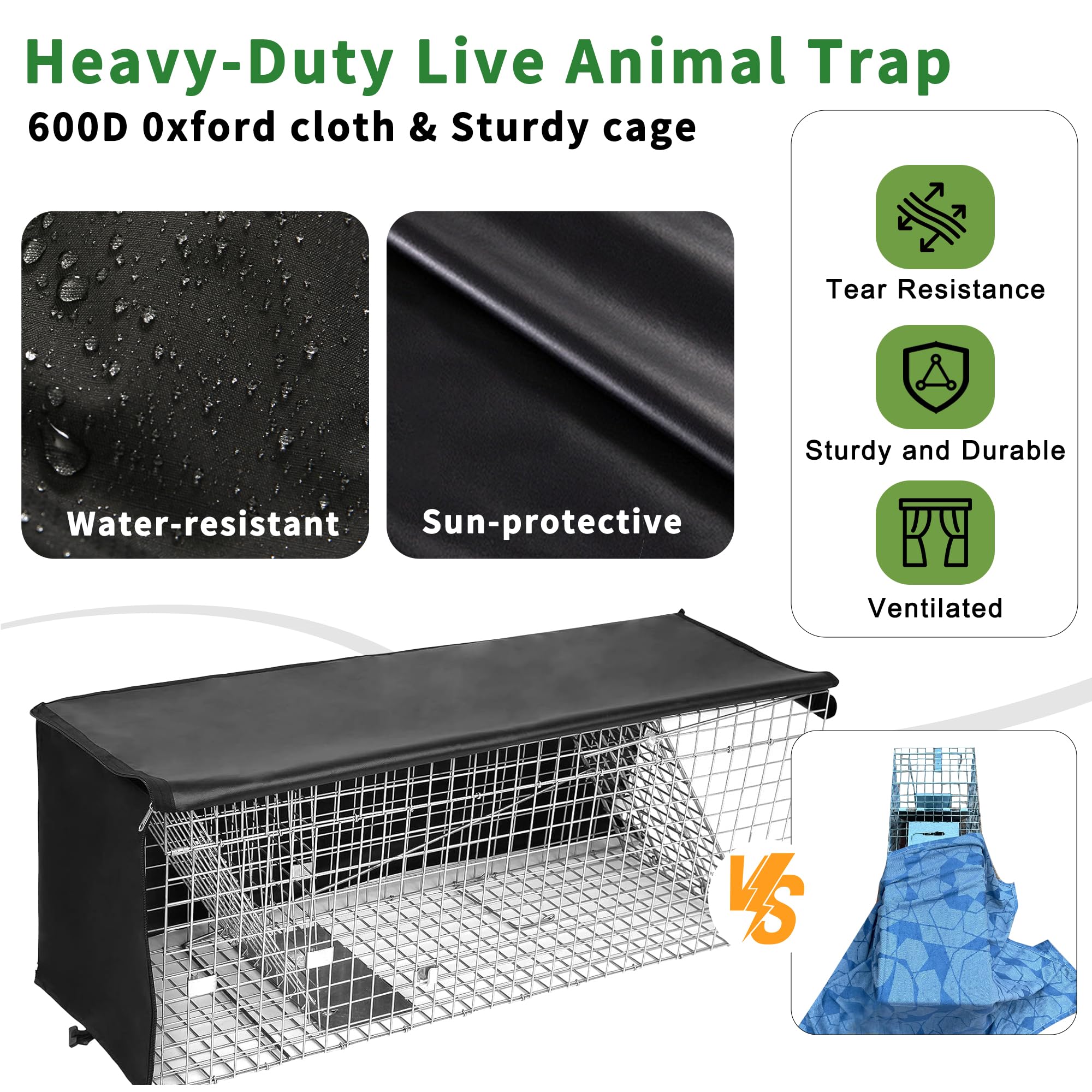 Rockever-top-zip-trap-cover-handle allows moving the cage without removing the cover.