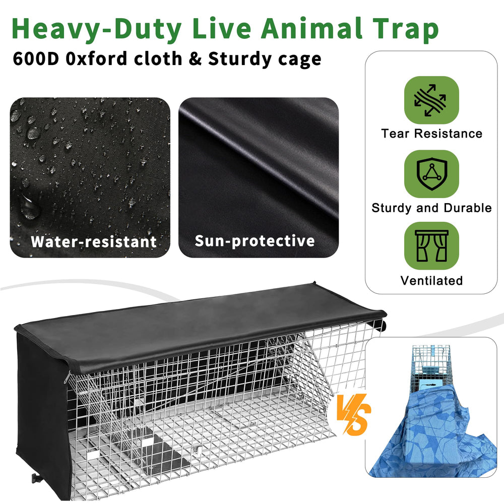 Rockever UV-resistant outdoor cover shields trapped animal.