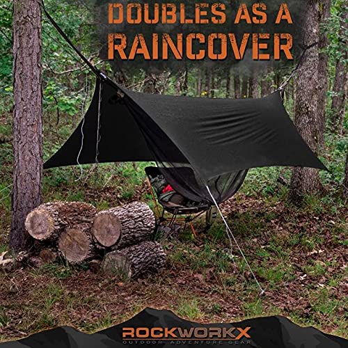 ROCKWORKX weather shade feature illustrating protection from sun and wind