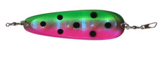 Rocky Mountain Tackle Maurice 4-25 UV Watermelon Dodger enhances high-speed trolling with UV glow.