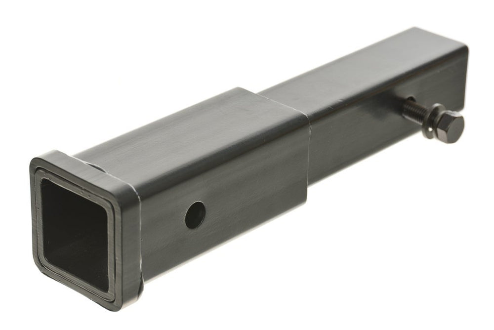 RockyMounts 8-in hitch extension side view showing clear rack clearance.