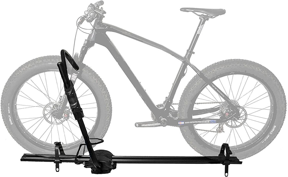 RockyMounts Tomahawk front wheel securement with no frame contact.