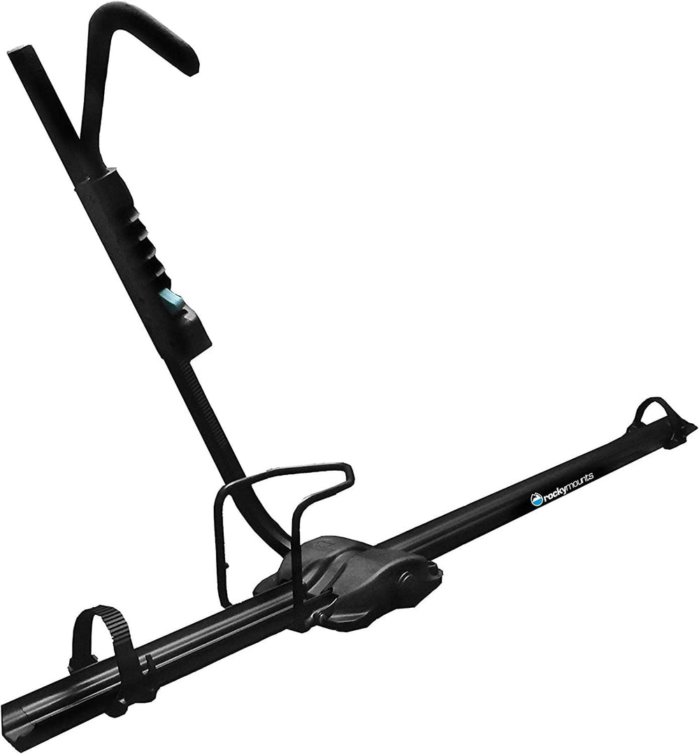 RockyMounts Tomahawk upright rack ready to install on crossbars.
