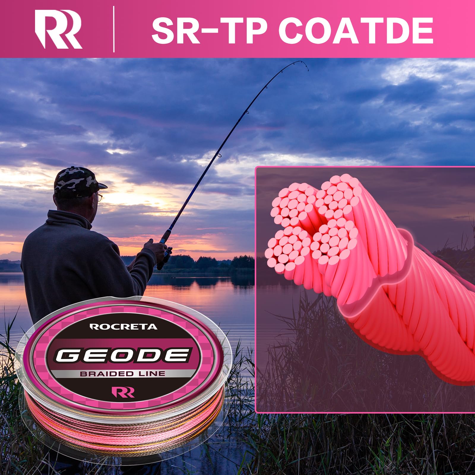 ROCRETA Geode 50lb 500yds spool label signals strong line for heavy retrieves