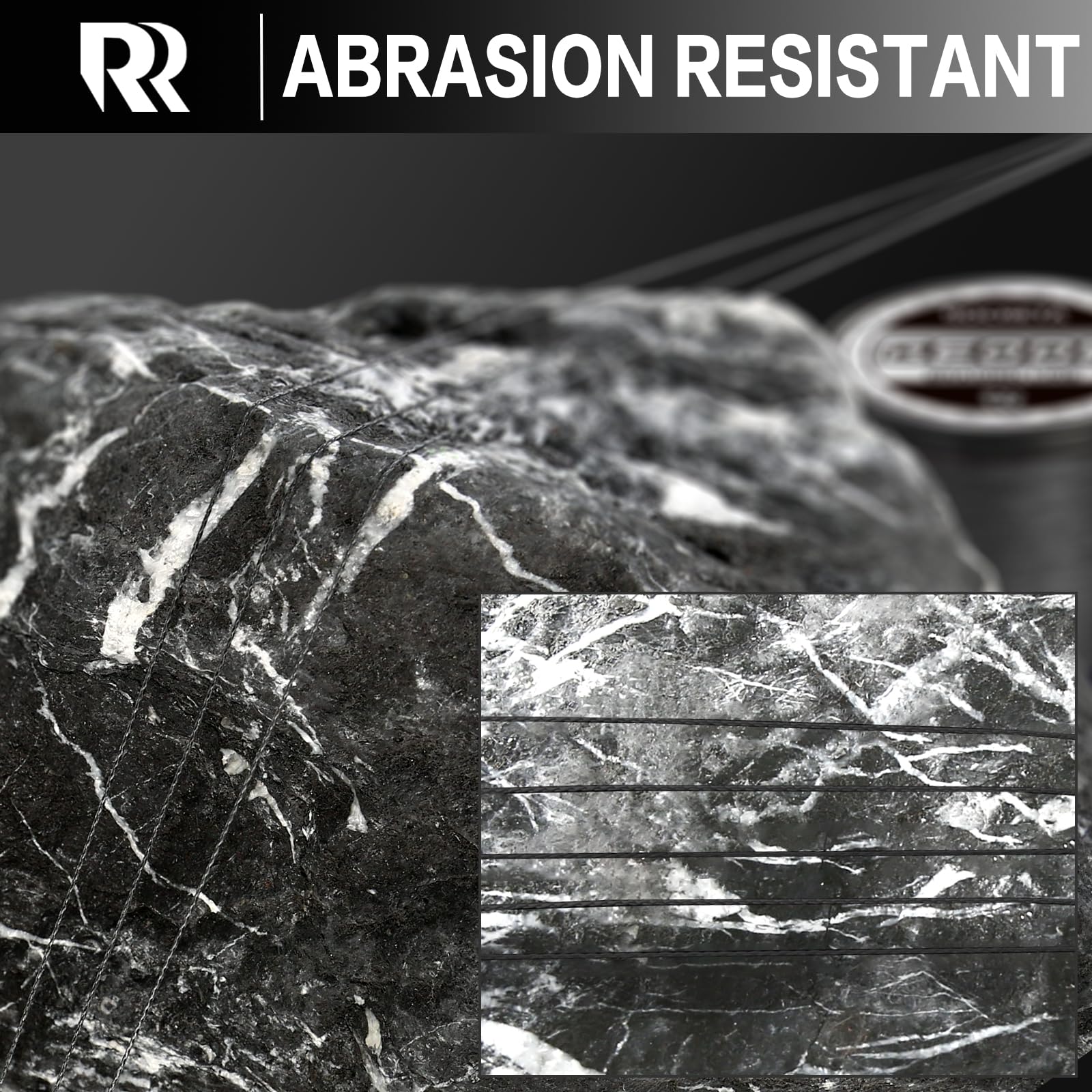 ROCRETA Geode braid abrasion test—SR-TP resin coating boosts wear resistance.