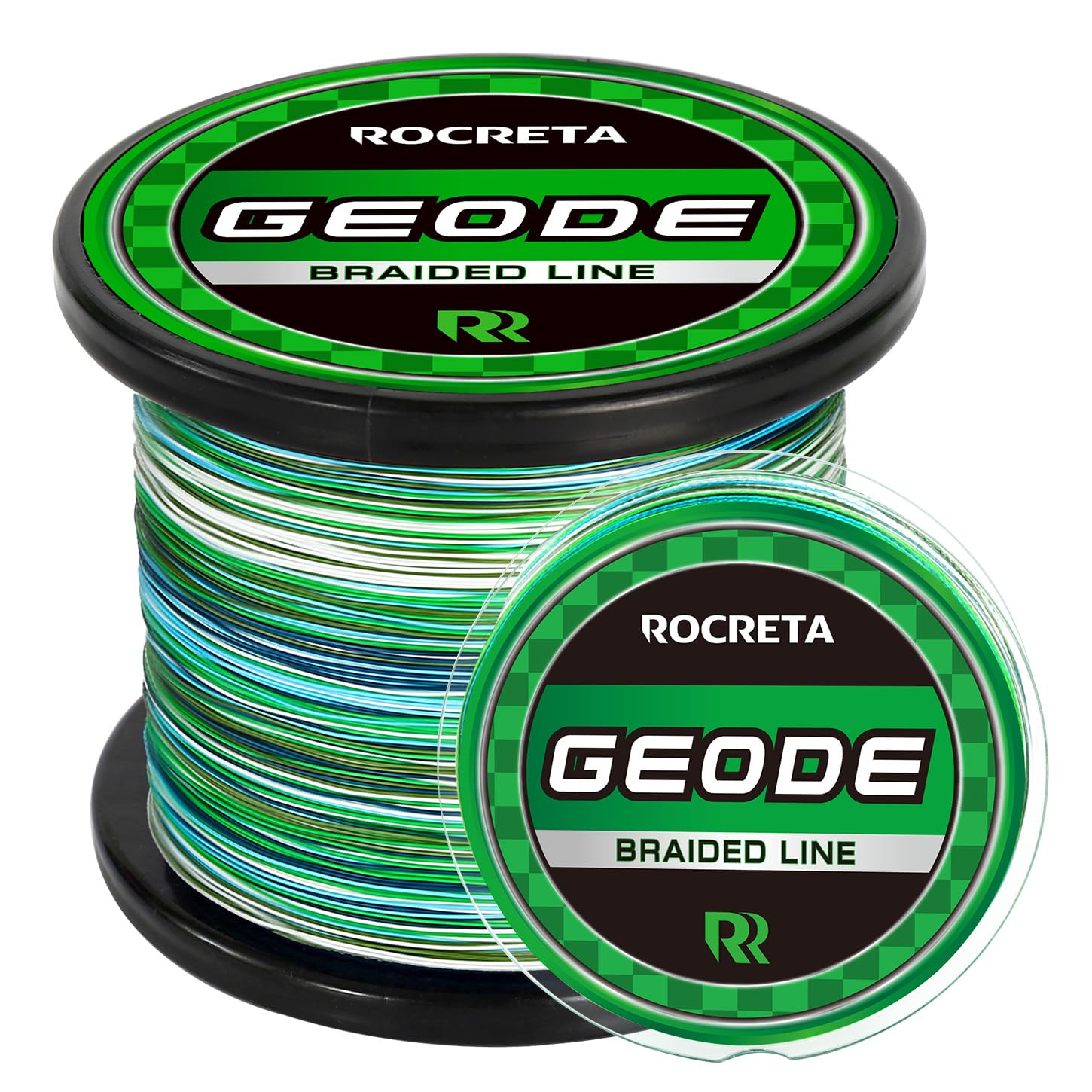 ROCRETA Geode braided line spool camo aqua shows 40lb strength for saltwater and freshwater fishing