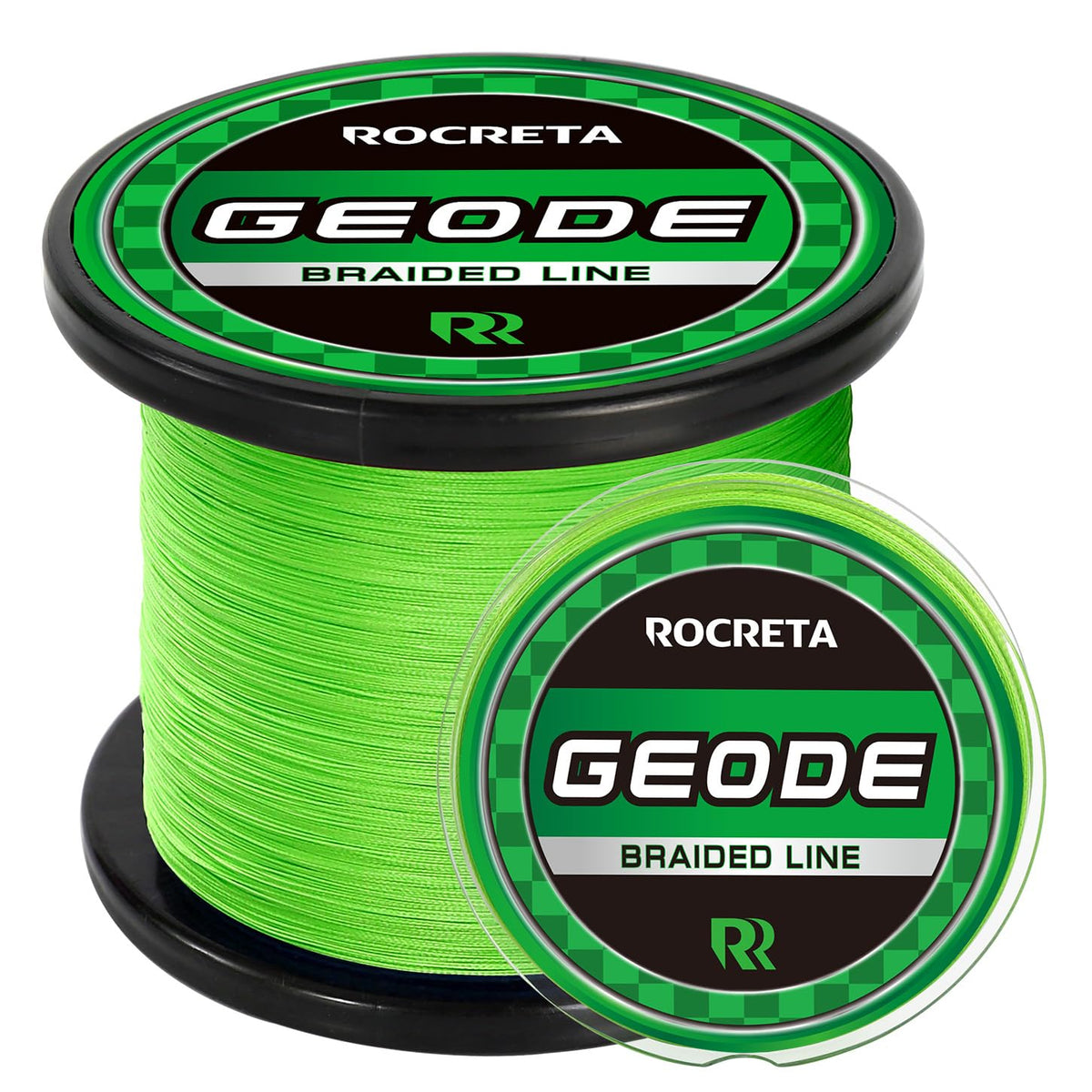 ROCRETA Geode braided line on spool in grass green showing strong casting potential