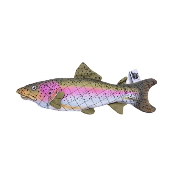 Roct Rainbow Trout Dog Toy close-up showing color details for interactive play.