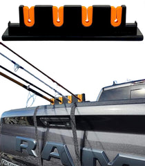 Rod Hauler mounted on a pickup tailgate securing four fishing rods