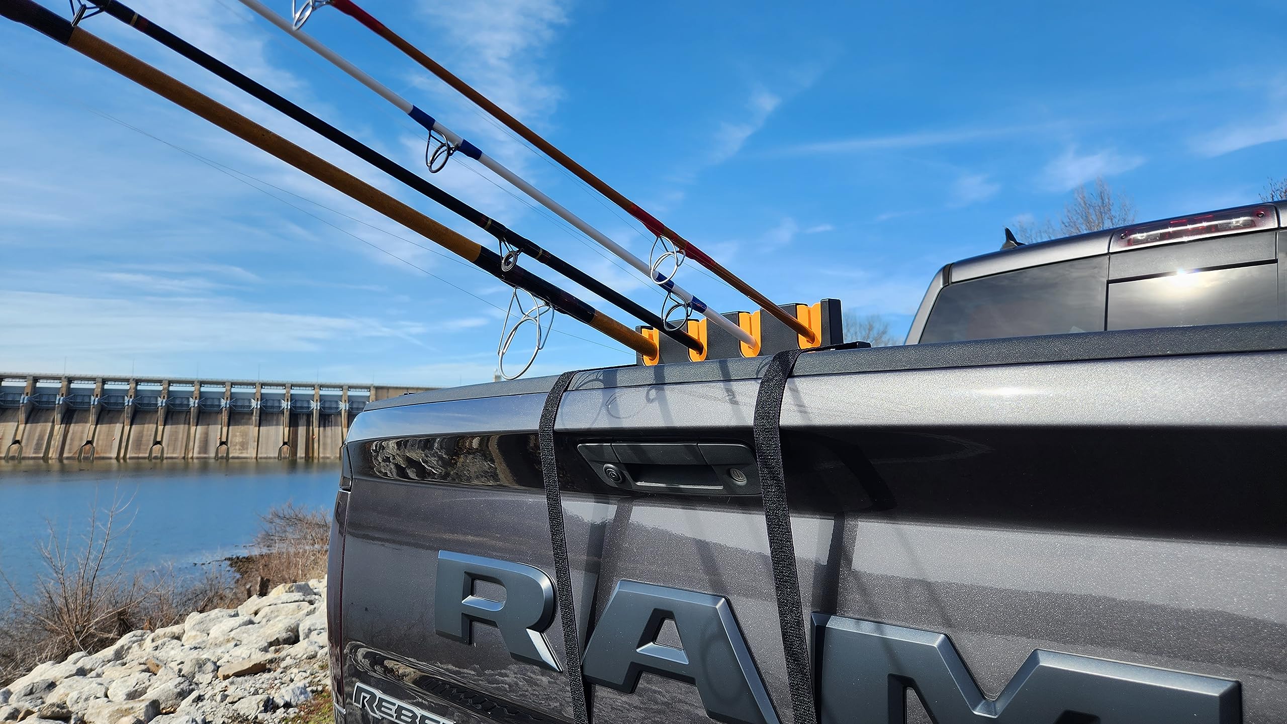 Close-up of soft foam inserts holding fishing rods in Rod Hauler