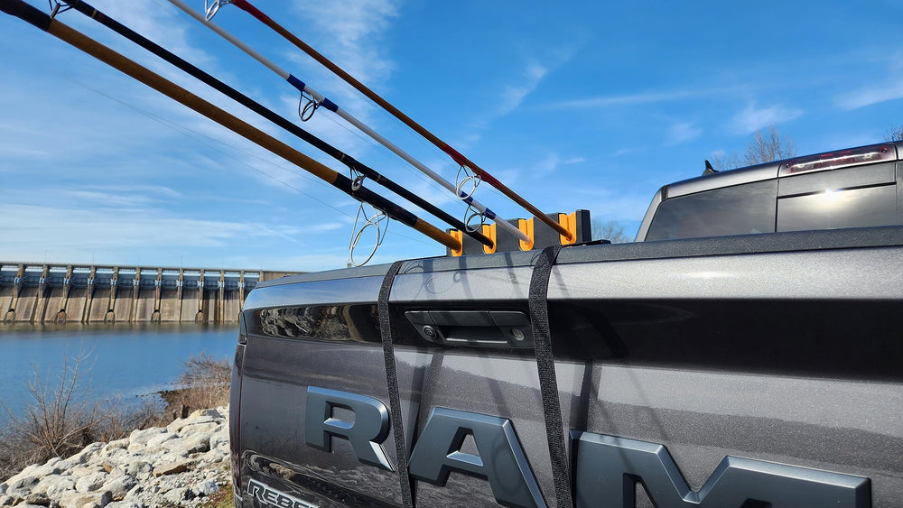 Close-up of soft foam inserts holding fishing rods in Rod Hauler