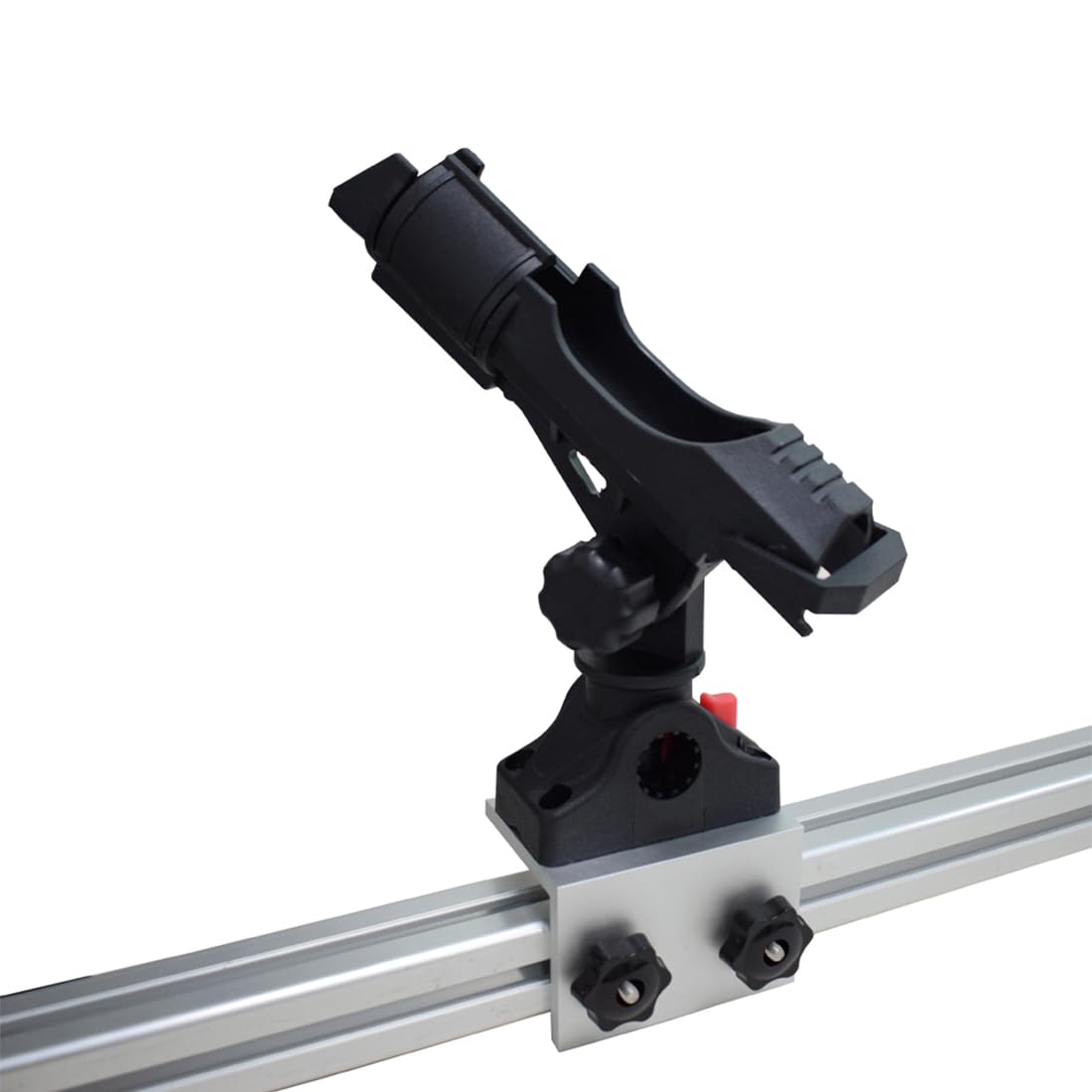 Aluminum rod holder base for 90-degree boat track side-mount