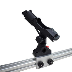 Aluminum rod holder base for 90-degree boat track side-mount