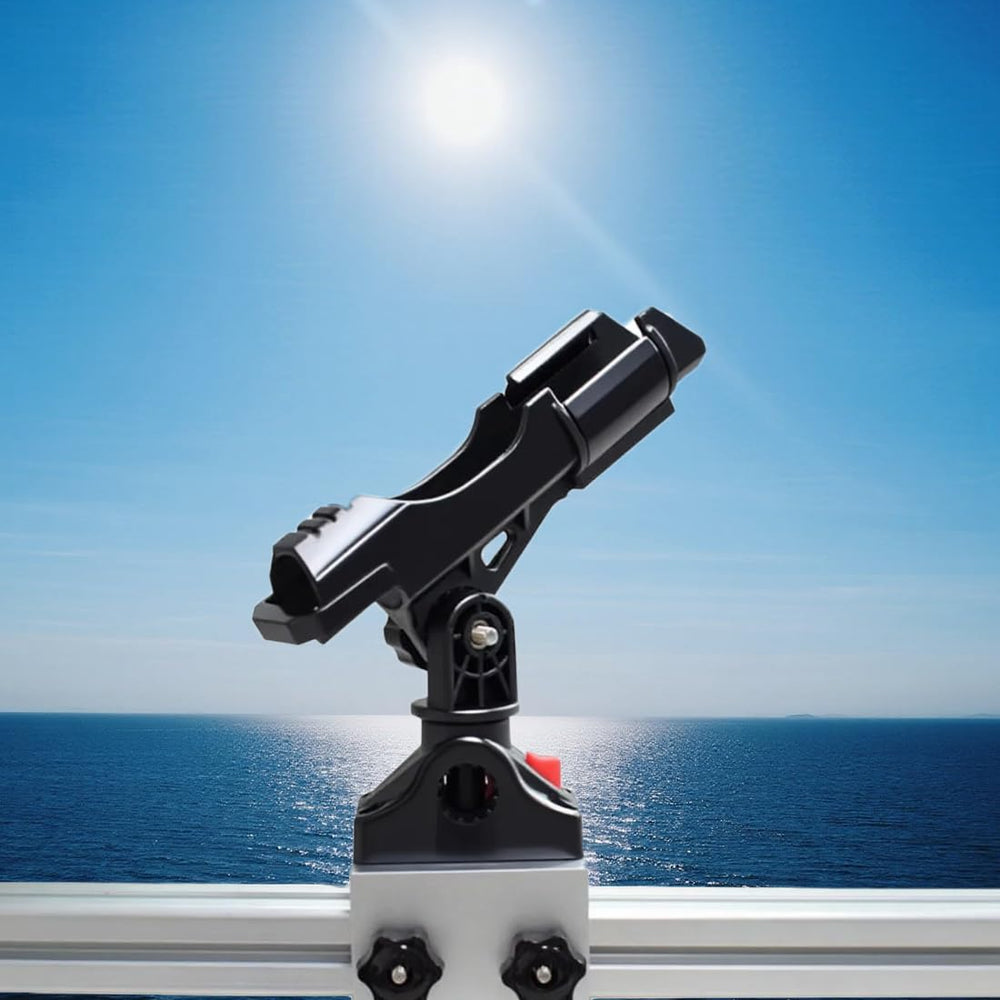 360-degree rotating fishing rod holder on versatile boat track