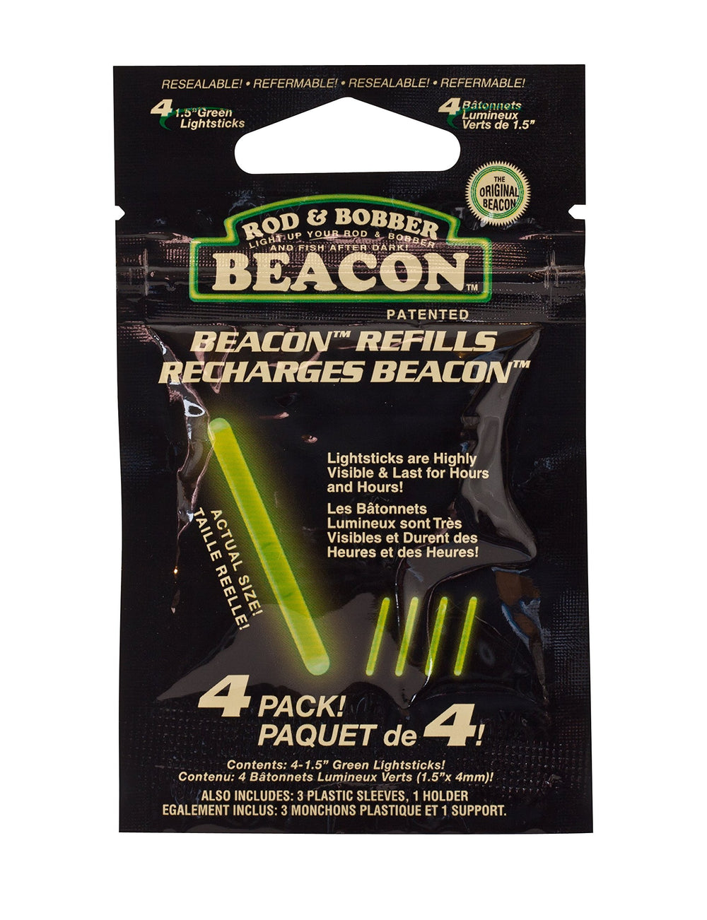Rod-N-Bobb's Beacon Refill green glow in a resealable pack for night fishing.