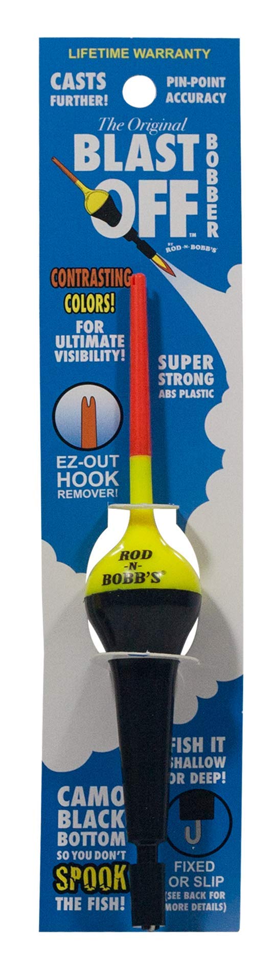 Rod-N-Bobb's Blast Off Bobber 6-inch yellow top view enhances visibility in variable light.