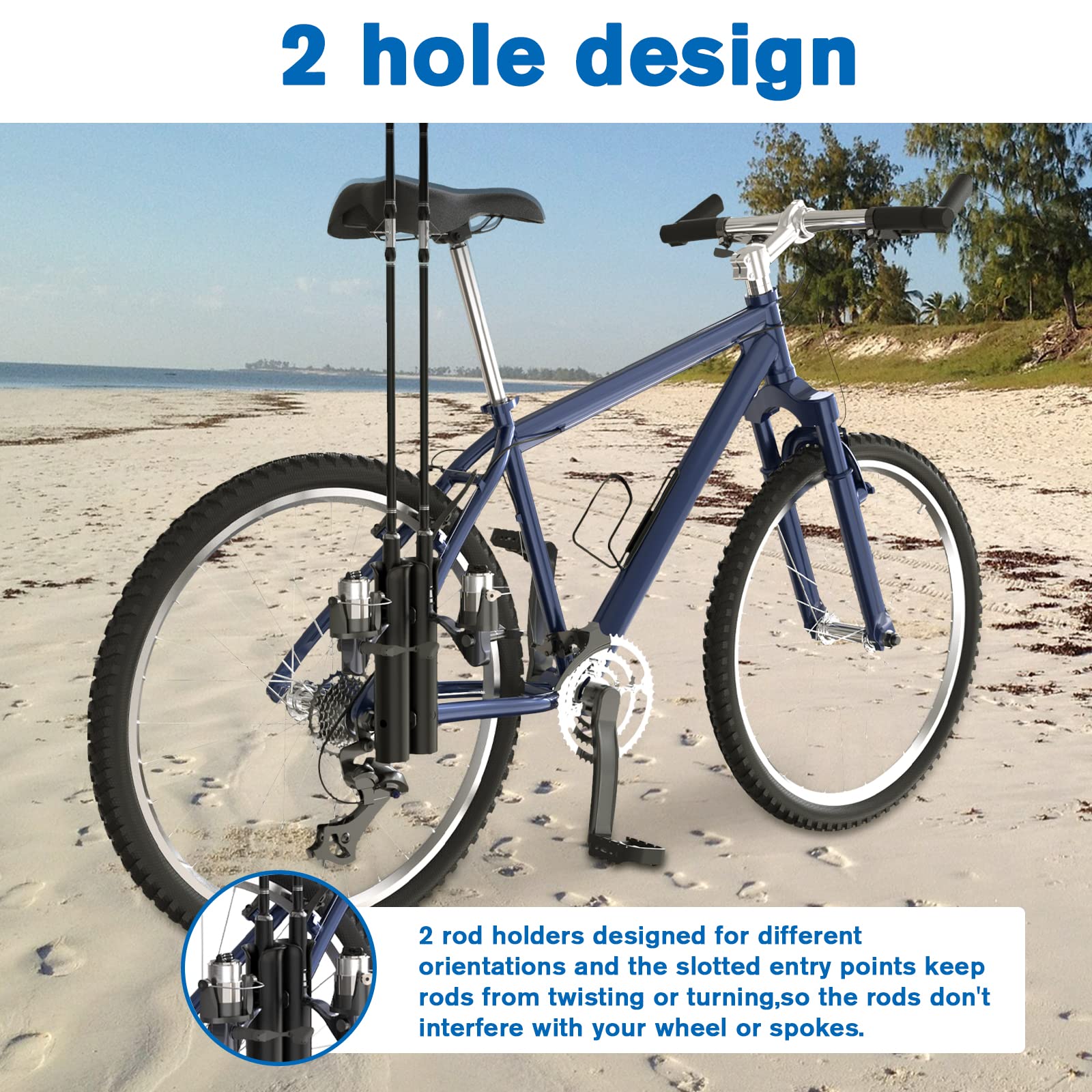Bike rod rack showing two secured fishing rods