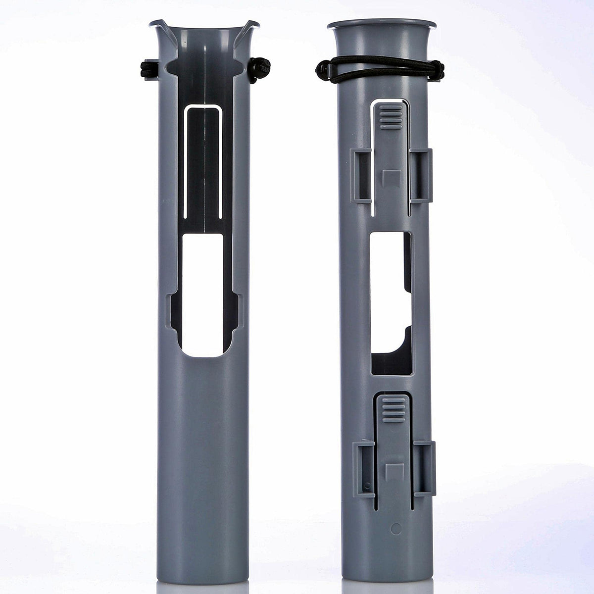 Rod-Runner closed fishing rod holder in gray, compatible with spinning and fly reels
