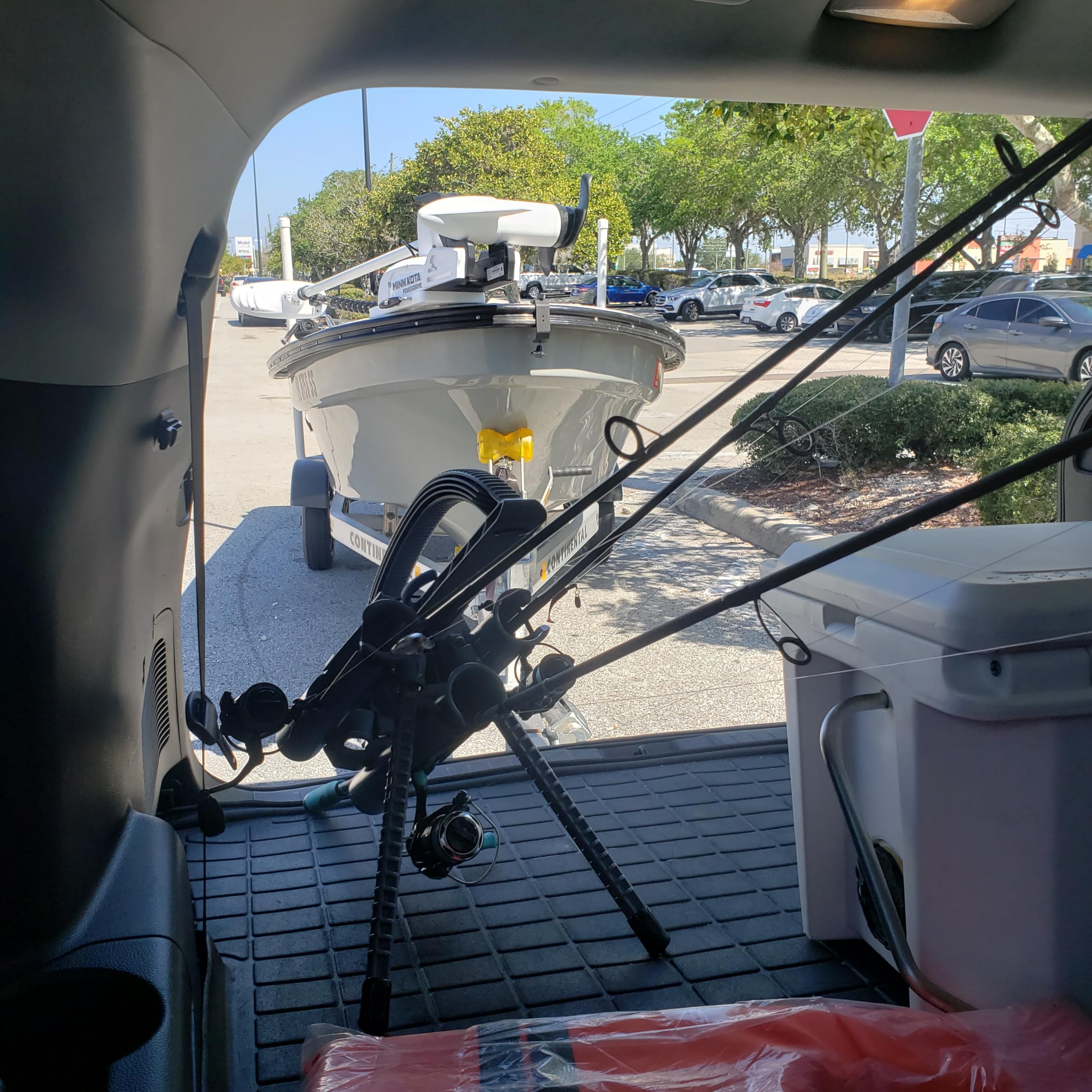 Rod-Runner Express 3 Rod Carrier gray in boat for reel-safe transport.