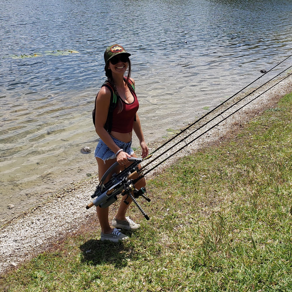 Rod-Runner Express 3 Rod Carrier gray versatility handles spin, baitcaster, fly gear.