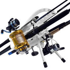 Rod-Runner Pro 5 assembly closeup shows secure rod alignment for tangle-free transport.