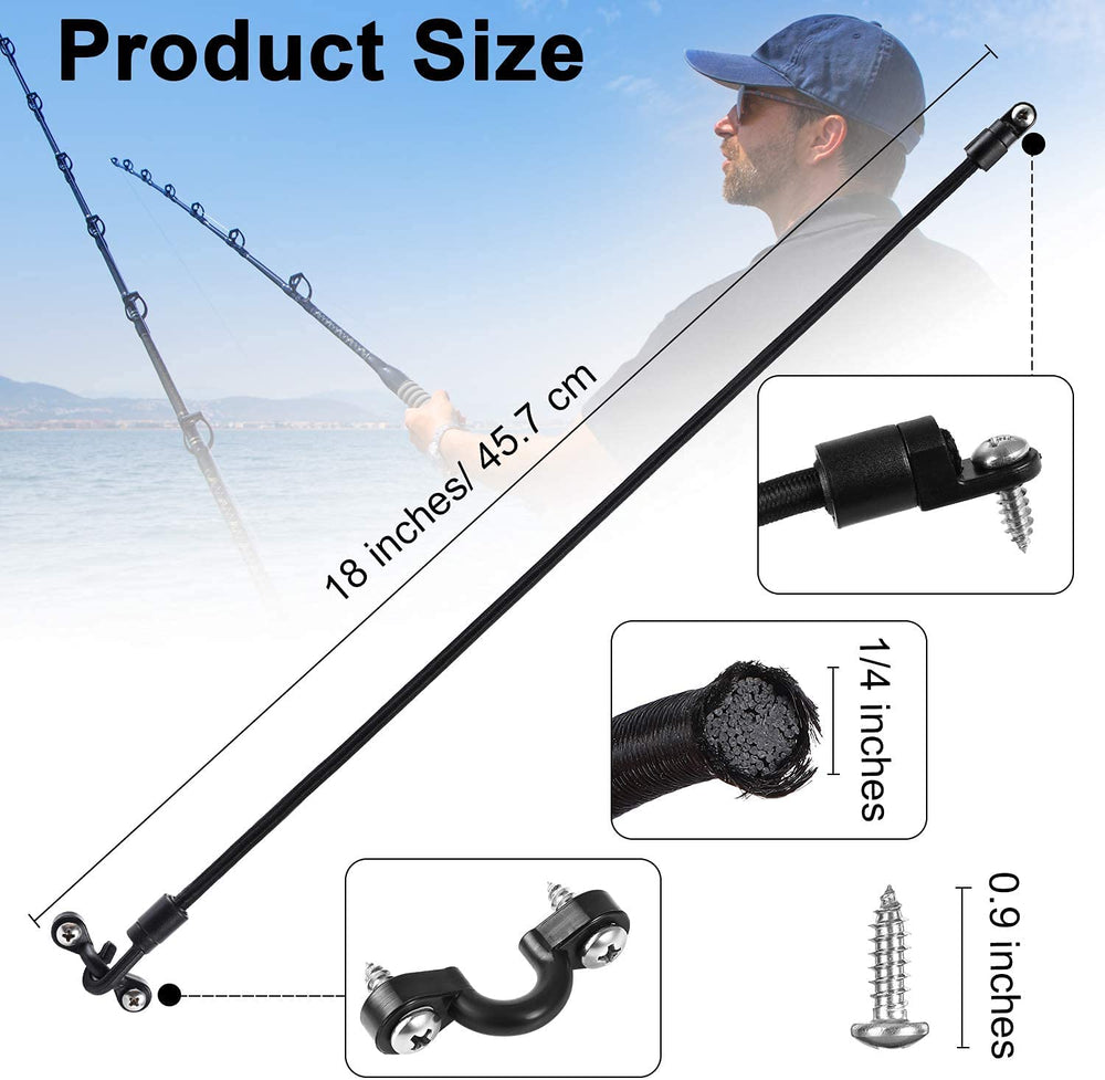 Close-up of a 12 inch rod strap securing a rod on a boat